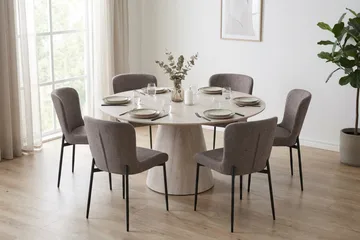 Siena Matgrupp runt 150 cm Vitlaserad med 6 Elsie Matstolar - Vitlaserad ek - Products - Möbler - Bord & matgrupp - Matgrupp