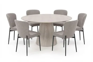 Siena Matgrupp runt 150 cm Vitlaserad med 6 Elsie Matstolar - Vitlaserad/Ljusgrå - Products - Möbler - Bord & matgrupp - Matgrupp