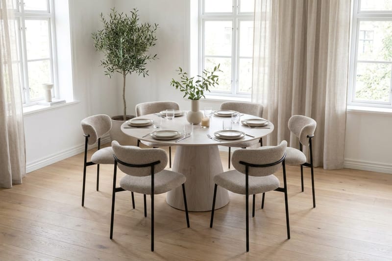 Siena Matgrupp runt 150 cm Vitlaserad med 6 Lucy Matstolar - Vitlaserad - Products - Möbler - Bord & matgrupp - Matgrupp