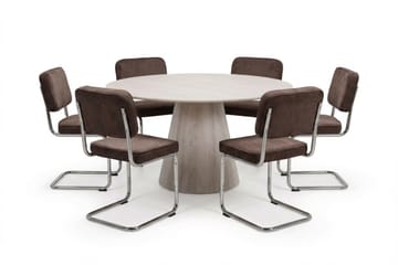 Siena Matgrupp runt 150 cm Vitlaserad med 6 Milva Matstolar - Vitlaserad/Brun/krom - Products - Möbler - Bord & matgrupp - Matgrupp