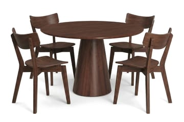 Siena Rund Matgrupp 110 cm – Matbord med 4 Amelia Matstolar i Trä med Valnötsutseende - Brun - Products - Möbler - Bord & matgrupp - Matgrupp