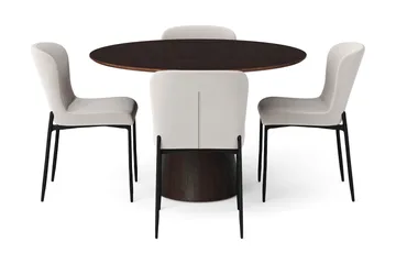 Siena Rund Matgrupp 110 cm – Matbord med 4 Elsie Matstolar i Trä med Rökt Ek-utseende - Mörkbrun|Beige - Products - Möbler - Bord & matgrupp - Matgrupp