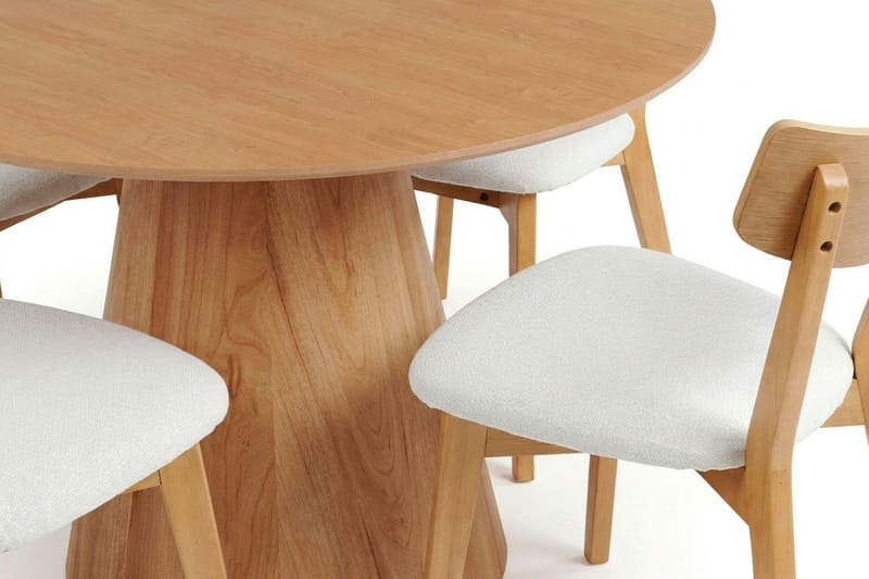Siena Rund Matgrupp 130 cm – Matbord med 6 Amelia Matstolar med Dyna i Trä med Ekutseende - Natur - Products - Möbler - Bord & matgrupp - Matgrupp