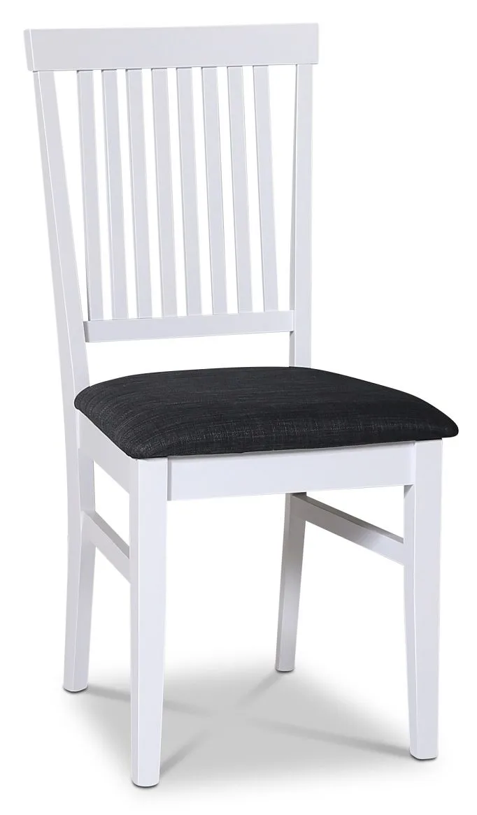 Skagen matgrupp; runt matbord Ø120 cm - Vit / brunoljad ek med 4 st Fårö stolar (Ribbor i ryggen) med grå tygsits, Vit/Brunoljad ek med grå tygsits