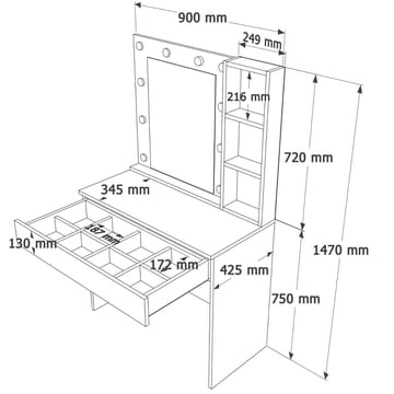 Darrowe Sminkbord 80x147x42,5 cm - Vit - Products - Möbler - Bord & matgrupp - Sminkbord & toalettbord