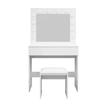 Glow Litet sminkbord 80 cm med spegel lådor och pall -  LED Belysning - Vit - Products - Möbler - Bord & matgrupp - Sminkbord & toalettbord