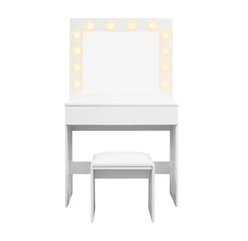 Glow Litet sminkbord 80 cm med spegel lådor och pall -  LED Belysning - Vit - Products - Möbler - Bord & matgrupp - Sminkbord & toalettbord