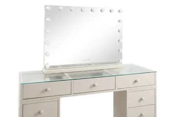 Glow Sminkbord 120 cm med Glasskiva Förvaring och Lådor samt Spegel 80 cm med Belysning - Beige - Products - Möbler - Bord & matgrupp - Sminkbord & toalettbord
