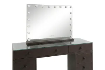 Glow Sminkbord 120 cm med Glasskiva Förvaring och Lådor samt Spegel 80 cm med Belysning - Brun - Products - Möbler - Bord & matgrupp - Sminkbord & toalettbord