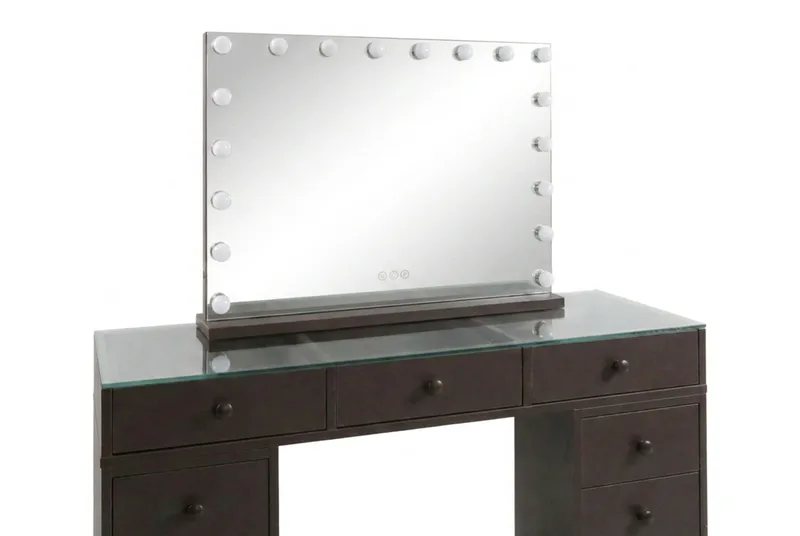 Glow Sminkbord 120 cm med Glasskiva Förvaring och Lådor samt Spegel 80 cm med Belysning - Brun - Products - Möbler - Bord & matgrupp - Sminkbord & toalettbord