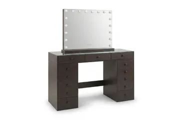 Glow Sminkbord 120 cm med Glasskiva Förvaring och Lådor samt Spegel 80 cm med Belysning - Brun - Products - Möbler - Bord & matgrupp - Sminkbord & toalettbord
