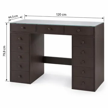 Glow Sminkbord 120 cm med Glasskiva Förvaring och Lådor samt Spegel 80 cm med Belysning - Brun - Products - Möbler - Bord & matgrupp - Sminkbord & toalettbord