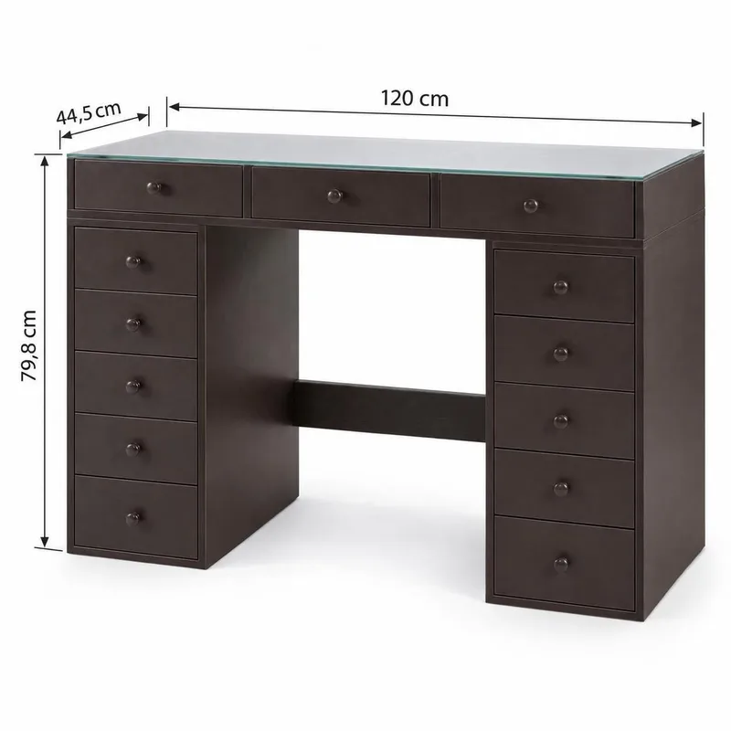 Glow Sminkbord 120 cm med Glasskiva Förvaring och Lådor samt Spegel 80 cm med Belysning - Brun - Products - Möbler - Bord & matgrupp - Sminkbord & toalettbord