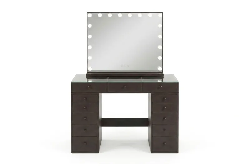 Glow Sminkbord 120 cm med Glasskiva Förvaring och Lådor samt Spegel 80 cm med Belysning - Brun - Products - Möbler - Bord & matgrupp - Sminkbord & toalettbord
