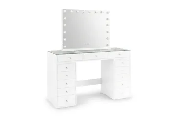 Glow Sminkbord 120 cm med Glasskiva Förvaring och Lådor samt Spegel 80 cm med Belysning - Vit - Products - Möbler - Bord & matgrupp - Sminkbord & toalettbord