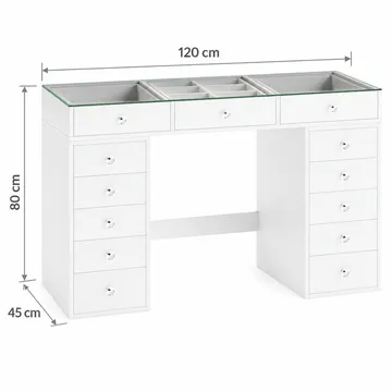 Glow Sminkbord 120 cm med Glasskiva Förvaring och Lådor samt Spegel 80 cm med Belysning - Vit - Products - Möbler - Bord & matgrupp - Sminkbord & toalettbord