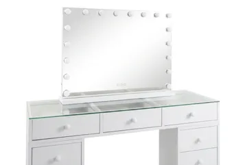 Glow Sminkbord 120 cm med Glasskiva Förvaring och Lådor samt Spegel 80 cm med Belysning - Vit - Products - Möbler - Bord & matgrupp - Sminkbord & toalettbord