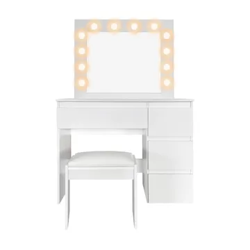 Glow Sminkbord 94 cm med spegel lådor och pall - LED Belysning - Vit - Products - Möbler - Bord & matgrupp - Sminkbord & toalettbord