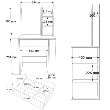 Gravo Sminkbord 69,4x135x40 cm - Vit - Products - Möbler - Bord & matgrupp - Sminkbord & toalettbord