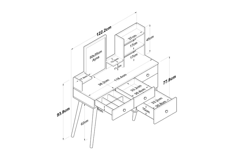 Junji Sminkbord 118,2x93,8 cm Vit - Hanah Home - Products - Möbler - Bord & matgrupp - Sminkbord & toalettbord