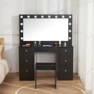 Sminkbord med belysning och kristall-handtag - Svart - Products - Möbler - Bord & matgrupp - Sminkbord & toalettbord