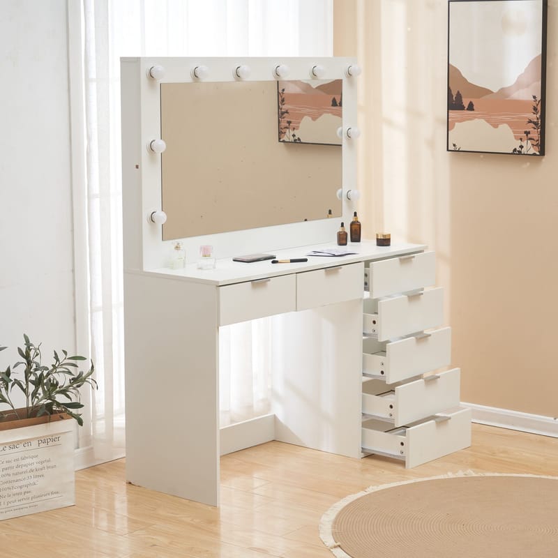 Sminkbord med spegel, belysning och förvaring - Vit - Products - Möbler - Bord & matgrupp - Sminkbord & toalettbord