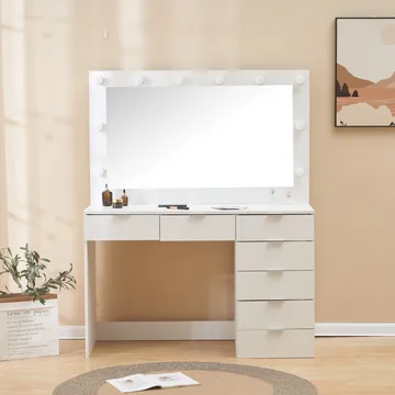 Sminkbord med spegel, belysning och förvaring - Vit - Products - Möbler - Bord & matgrupp - Sminkbord & toalettbord