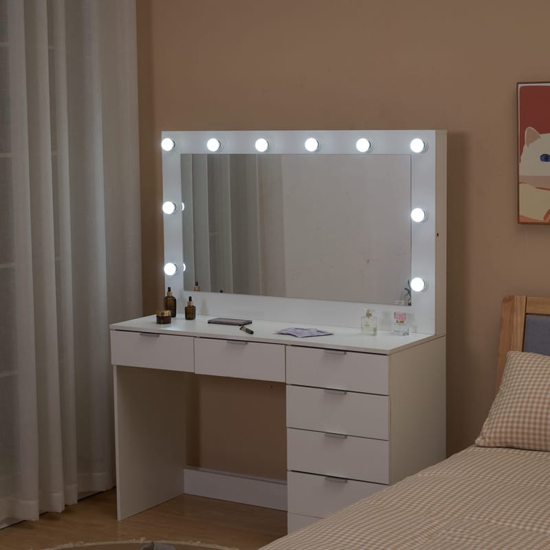 Sminkbord med spegel, belysning och förvaring - Vit - Products - Möbler - Bord & matgrupp - Sminkbord & toalettbord