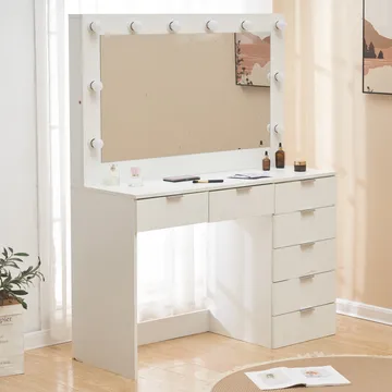 Sminkbord med spegel, belysning och förvaring - Vit - Products - Möbler - Bord & matgrupp - Sminkbord & toalettbord