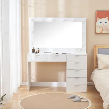 Sminkbord med spegel, belysning och förvaring - Vit - Products - Möbler - Bord & matgrupp - Sminkbord & toalettbord