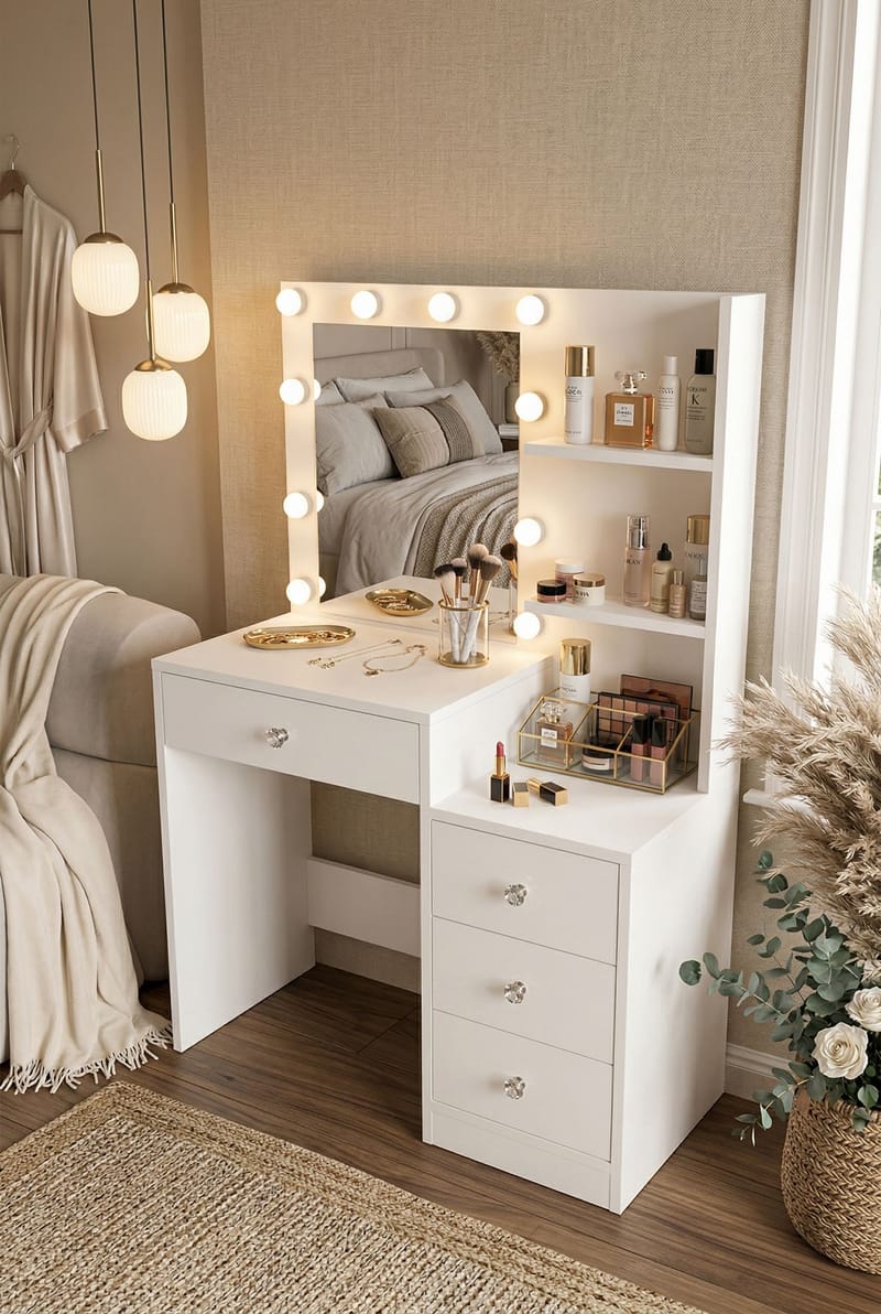 Uvero Sminkbord 69,4x135x40 cm - Vit - Products - Möbler - Bord & matgrupp - Sminkbord & toalettbord