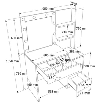 Uvero Sminkbord 69,4x135x40 cm - Vit - Products - Möbler - Bord & matgrupp - Sminkbord & toalettbord
