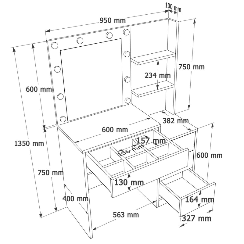 Uvero Sminkbord 69,4x135x40 cm - Vit - Products - Möbler - Bord & matgrupp - Sminkbord & toalettbord