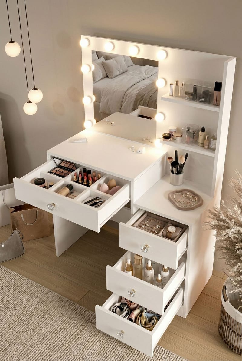 Uvero Sminkbord 69,4x135x40 cm - Vit - Products - Möbler - Bord & matgrupp - Sminkbord & toalettbord