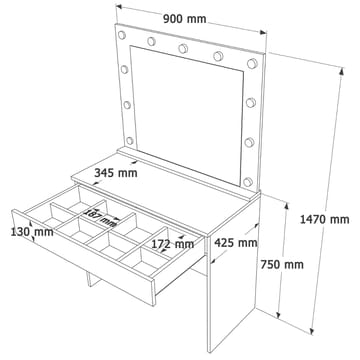 Yoren Sminkbord 80x147x42,5 cm - Vit - Products - Möbler - Bord & matgrupp - Sminkbord & toalettbord