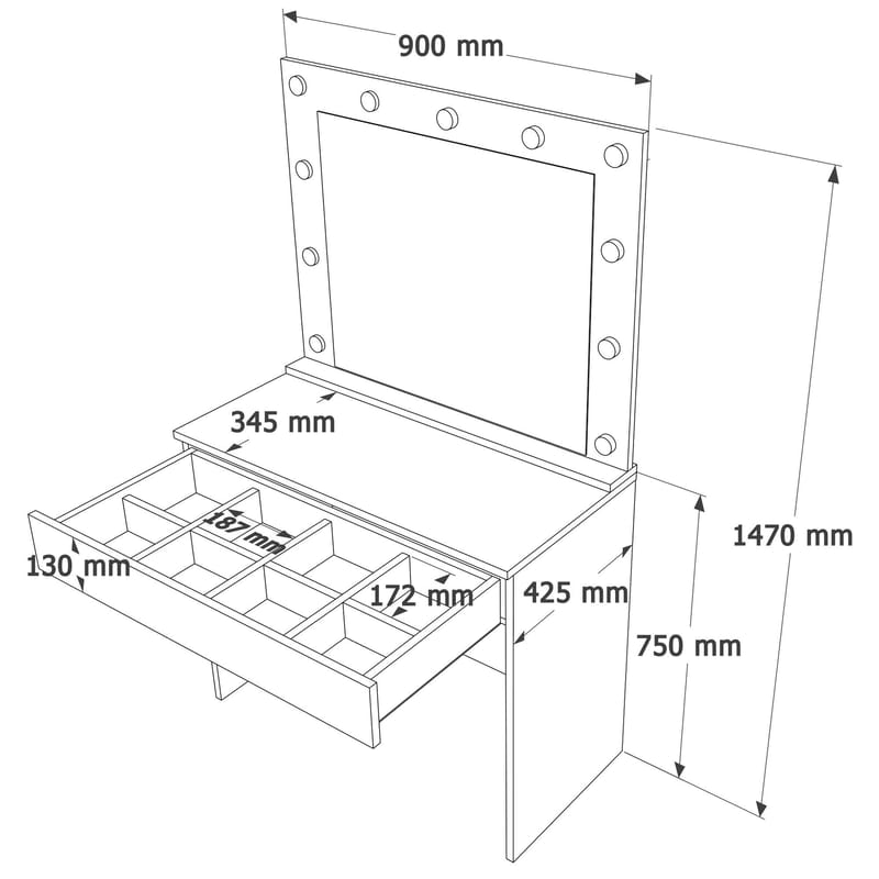Yoren Sminkbord 80x147x42,5 cm - Vit - Products - Möbler - Bord & matgrupp - Sminkbord & toalettbord