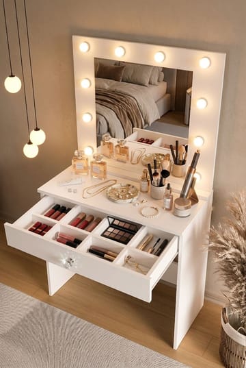 Yoren Sminkbord 80x147x42,5 cm - Vit - Products - Möbler - Bord & matgrupp - Sminkbord & toalettbord