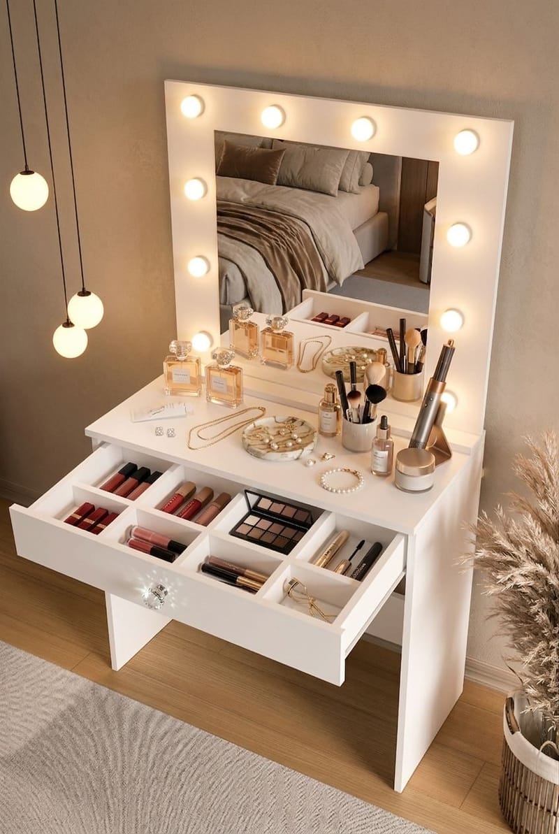 Yoren Sminkbord 80x147x42,5 cm - Vit - Products - Möbler - Bord & matgrupp - Sminkbord & toalettbord