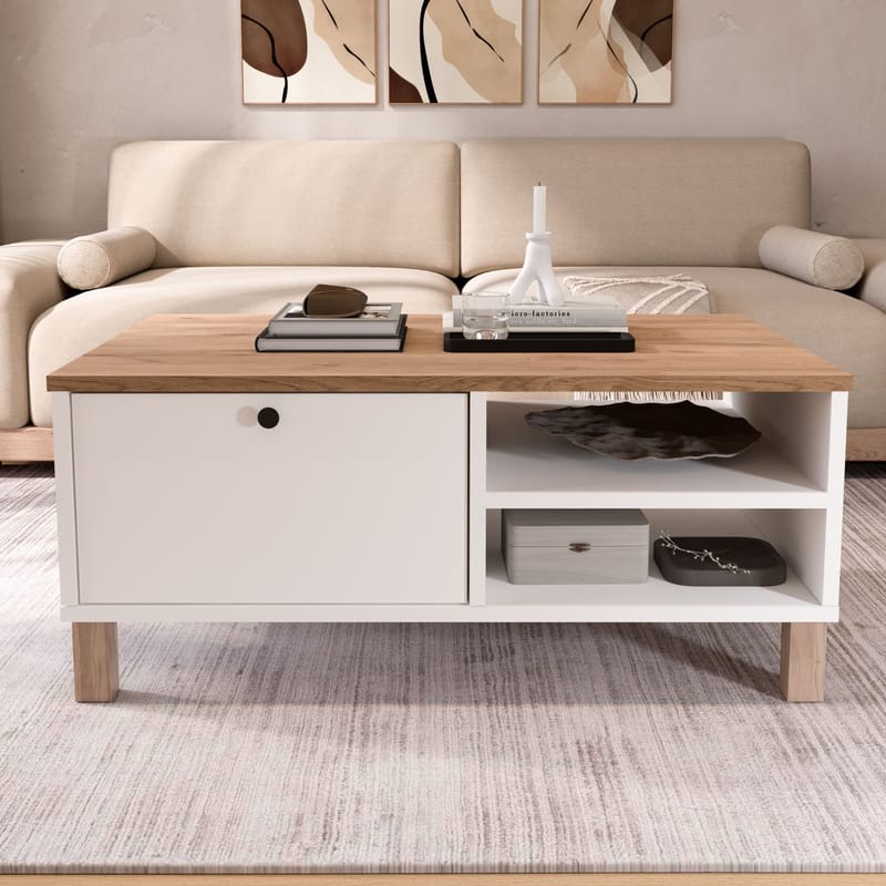 Avero Soffbord 90x38,6x60 cm - Vit och ek - Products - Möbler - Bord & matgrupp - Soffbord