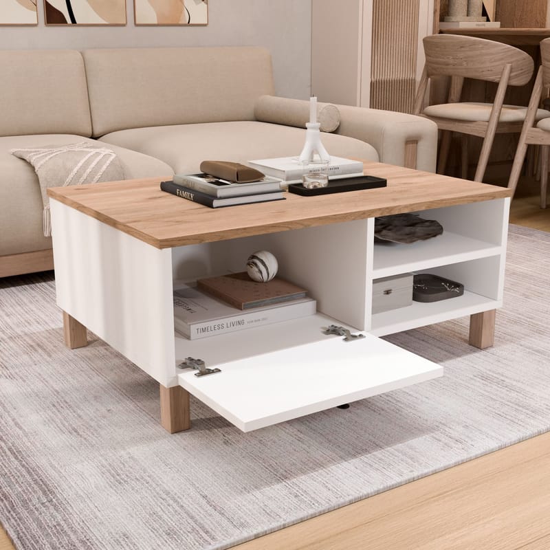 Avero Soffbord 90x38,6x60 cm - Vit och ek - Products - Möbler - Bord & matgrupp - Soffbord