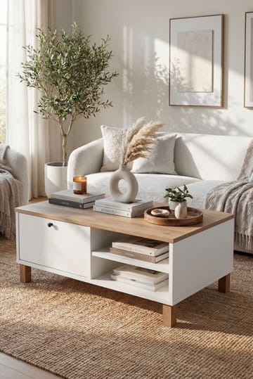 Avero Soffbord 90x38,6x60 cm - Vit och ek - Products - Möbler - Bord & matgrupp - Soffbord