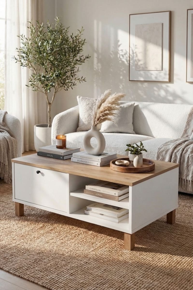 Avero Soffbord 90x38,6x60 cm - Vit och ek - Products - Möbler - Bord & matgrupp - Soffbord