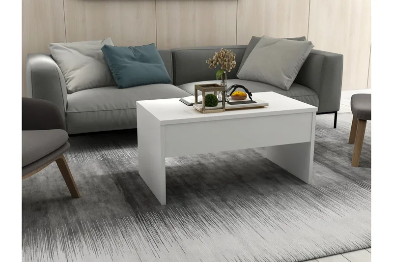 Furny Home Soffbord 90 cm Höj- och Sänkbar med Förvaring - Vit - Products - Möbler - Bord & matgrupp - Soffbord - Soffbord med förvaring