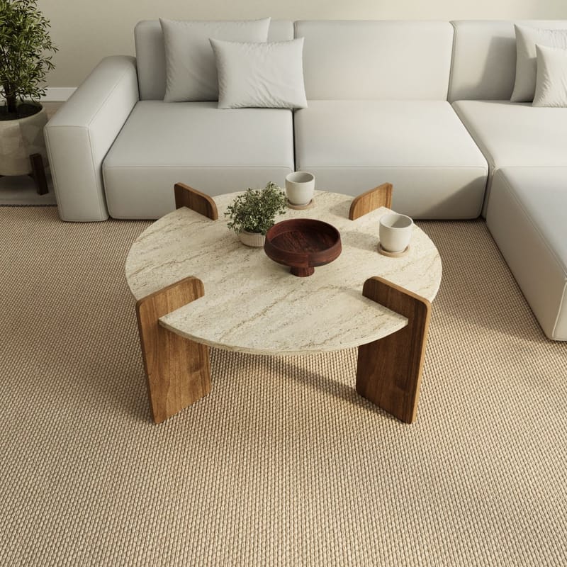 Harvo Soffbord 90x35x90 cm - Travertin och valnöt - Products - Möbler - Bord & matgrupp - Soffbord