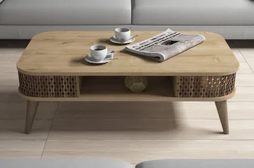 Hovdane Soffbord 105 cm med Förvaring Hylla Runda Hörn - Ljusbrun - Products - Möbler - Bord & matgrupp - Soffbord - Soffbord med förvaring