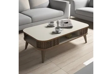 Hovdane Soffbord 105 cm med Förvaring Hylla Runda Hörn - Vit/Brun/Ek - Products - Möbler - Bord & matgrupp - Soffbord - Soffbord med förvaring