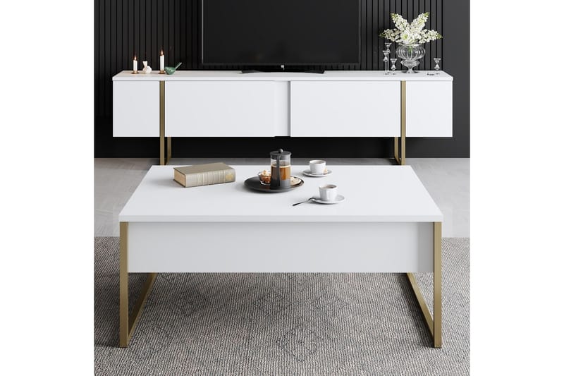 Luxe Soffbord 90x40 cm Vit/Guld - Hanah Home - Products - Möbler - Bord & matgrupp - Soffbord