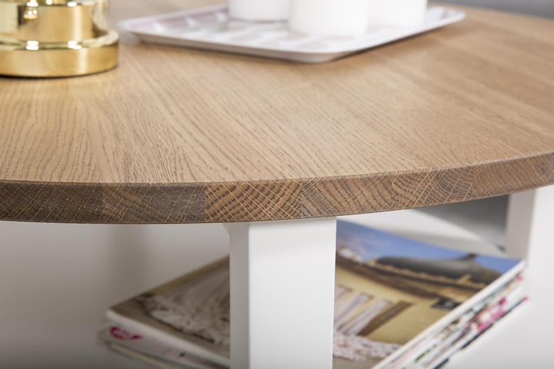 Mantorp Soffbord 80 cm Runt med Förvaring Hylla - Massiv Ek/Vit - Products - Möbler - Bord & matgrupp - Soffbord - Soffbord med förvaring