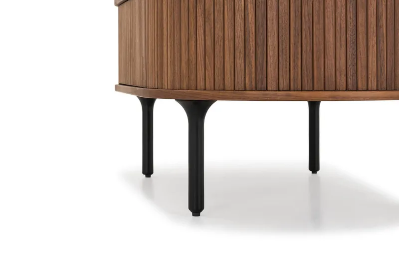 Noira Ovalt Soffbord Valnöt 118x60 cm med förvaring låda - Brun / Mörkbrunt Trä / Ribbad - Products - Möbler - Bord & matgrupp - Soffbord - Soffbord med förvaring