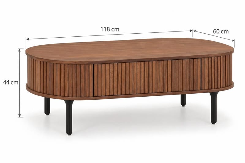 Noira Ovalt Soffbord Valnöt 118x60 cm med förvaring låda - Brun/Mörkbrunt Trä/Ribbad - Products - Möbler - Bord & matgrupp - Soffbord - Soffbord med förvaring